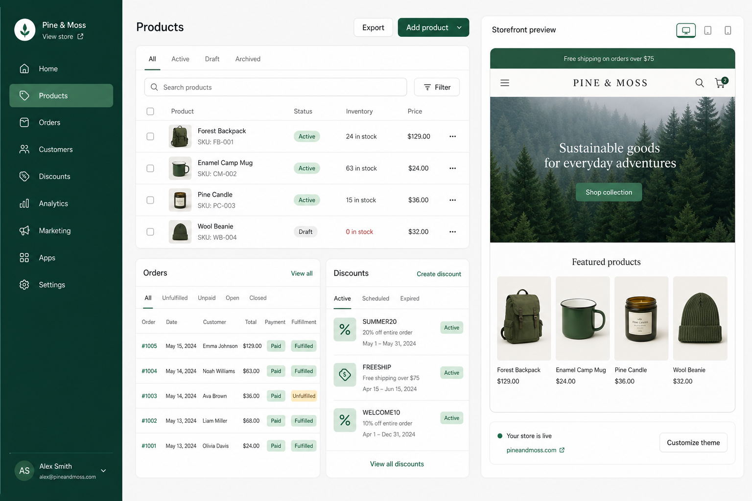 Shopify e-commerce application preview